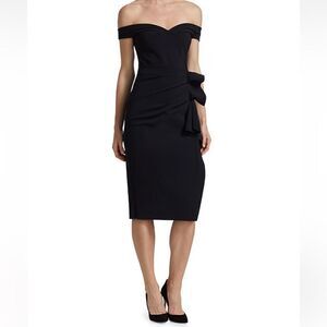 Chiara Boni La Petite Robe Black Off-the-Shoulder Midi Evening Dress Size 2 $695